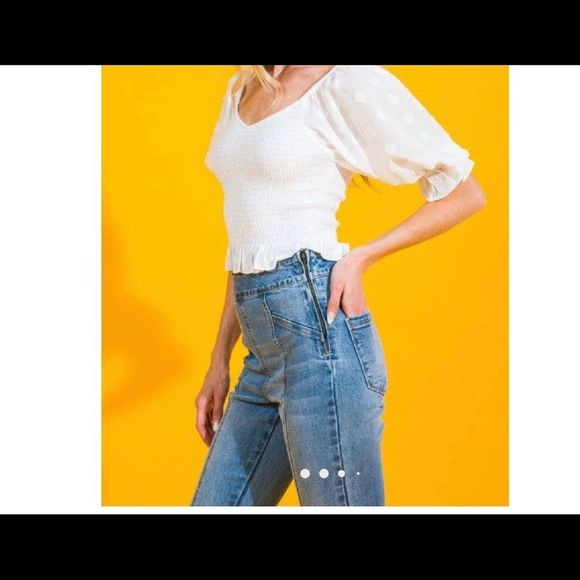 Flying Tomato Tops - White top with poka dot sleeves